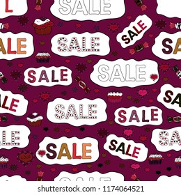 Seamless Floral Pattern in Raster illustration. Colour Summer Theme seamless pattern Background. Flowers on violet, pink and beige colors. Flat Flower Elements Design.