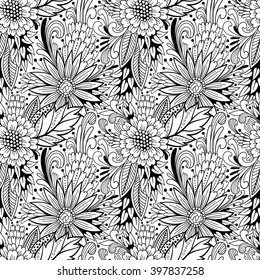 Seamless floral pattern. It is ready page for coloring book