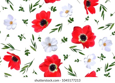 Seamless floral pattern with red anemones 