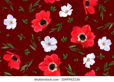 Seamless floral pattern with red anemones 