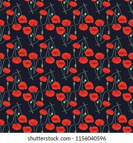 Seamless floral pattern with red beautiful poppy flowers. For textiles or covers for books, clothes, wallpapers, printing, gift wrapping.
