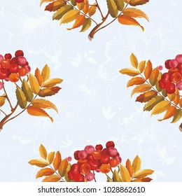 Seamless floral pattern with Red berries and branches leaver on colorful background Vector Illustration
