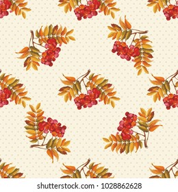 Seamless floral pattern with Red berries and branches leaver on colorful background Vector Illustration