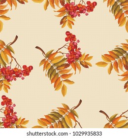 Seamless floral pattern with Red berries and branches leaver on colorful background Vector Illustration
