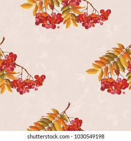 Patrón floral sin fisuras con bayas rojas y ramas que dejan en el fondo colorido Vector Ilustración
