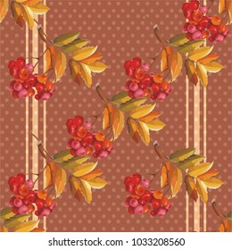 Seamless floral pattern with Red berries and branches leaver on colorful background Vector Illustration