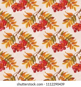 Seamless floral pattern with Red berries and branches leaver on colorful background Vector Illustration