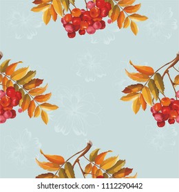 Seamless floral pattern with Red berries and branches leaver on colorful background Vector Illustration