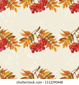 Seamless floral pattern with Red berries and branches leaver on colorful background Vector Illustration