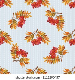 Seamless floral pattern with Red berries and branches leaver on colorful background Vector Illustration