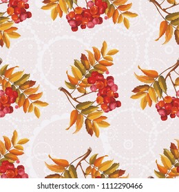 Patrón floral sin fisuras con bayas rojas y ramas que dejan en el fondo colorido Vector Ilustración