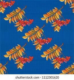 Seamless floral pattern with Red berries and branches leaver on colorful background Vector Illustration