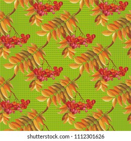 Seamless floral pattern with Red berries and branches leaver on colorful background Vector Illustration