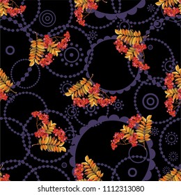 Seamless floral pattern with Red berries and branches leaver on colorful background Vector Illustration