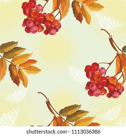 Seamless floral pattern with Red berries and branches leaver on colorful background Vector Illustration