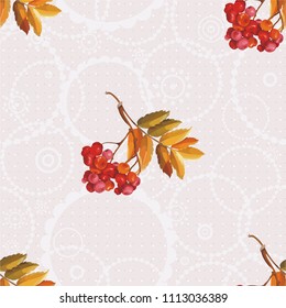 Patrón floral sin fisuras con bayas rojas y ramas que dejan en el fondo colorido Vector Ilustración