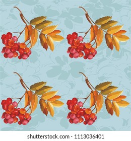 Seamless floral pattern with Red berries and branches leaver on colorful background Vector Illustration