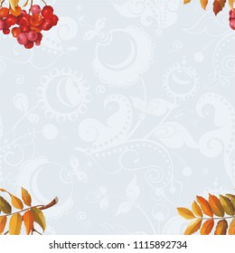 Seamless floral pattern with Red berries and branches leaver on colorful background Vector Illustration