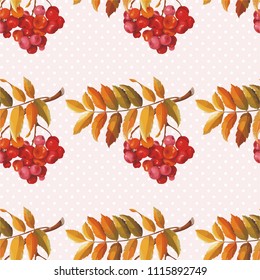 Seamless floral pattern with Red berries and branches leaver on colorful background Vector Illustration