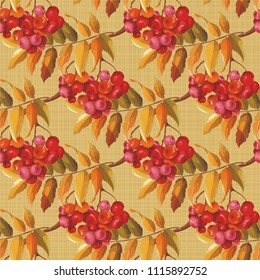Seamless floral pattern with Red berries and branches leaver on colorful background Vector Illustration