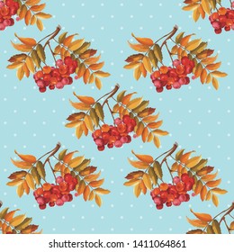 Seamless floral pattern with Red berries and branches leaver on colorful background Vector Illustration