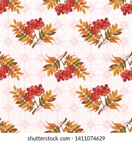 Seamless floral pattern with Red berries and branches leaver on colorful background Vector Illustration