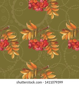 Patrón floral sin fisuras con bayas rojas y ramas que dejan en el fondo colorido Vector Ilustración
