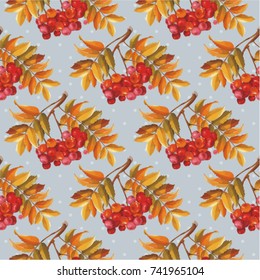 Seamless floral pattern with Red berries and branches leaver on colorful background Vector Illustration EPS8