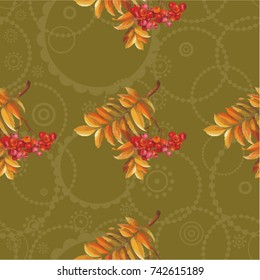 Seamless floral pattern with Red berries and branches leaver on colorful background Vector Illustration EPS8