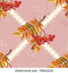 Seamless floral pattern with Red berries and branches leaver on colorful background Vector Illustration EPS8