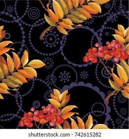 Seamless floral pattern with Red berries and branches leaver on colorful background Vector Illustration EPS8