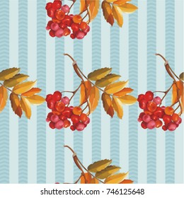 Seamless floral pattern with Red berries and branches leaver on colorful background Vector Illustration EPS8