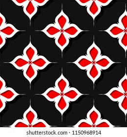 Seamless floral pattern. Red and black 3d designs. Vector illustration