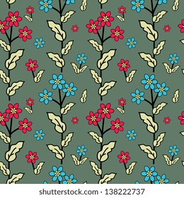 Seamless floral pattern with red and blue flowers