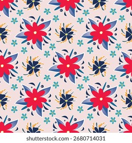 Patrón floral inconsútil con las flores rojas, azules y amarillas en el fondo pastel, perfecto para la tela, el Fondo de pantalla, el papel de regalo, o los proyectos de diseño digitales.