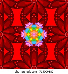 Seamless floral pattern with red, brown and orange flowers, watercolor. Vector flower illustration. Seamless pattern with floral motif.