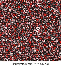 Seamless floral pattern in red, burgundy, pink, purple and gray. All over abstract roses background.