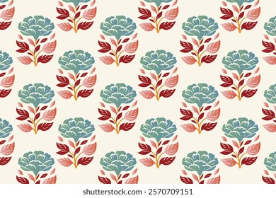 seamless floral pattern with red dahlias, green leaves, and detailed blossoms perfect for wallpaper, fabric, wrapping paper, and garden-inspired designs