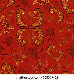 Seamless floral pattern. Red Ethnic Indian Ornament.