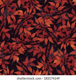 Seamless floral pattern with of red ficus leaves. Vector background.