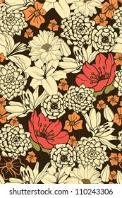 Seamless Floral Pattern With Red  Flowers