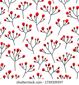 Seamless floral pattern. Red flowers on white background. Hand drawn vector illustration. Texture for print, textile, wallpaper, packaging.