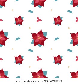 Seamless floral pattern of red flowers. Vector cute illustration for decor, postcard, print and background