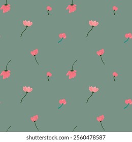 Seamless floral pattern with red flowers and yellow blossoms. Perfect for textiles, wallpaper, wrapping paper, stationery, and spring-inspired designs