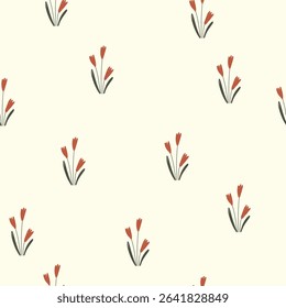 Seamless floral pattern with red flowers. Red tulips on white background, vector illustration.	
