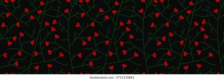 A seamless floral pattern with red hearts. Glowing love concept. Valentine's background.