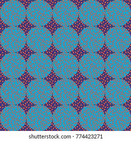 Seamless floral pattern. Red little flowers on the blue background. Vector illustration.