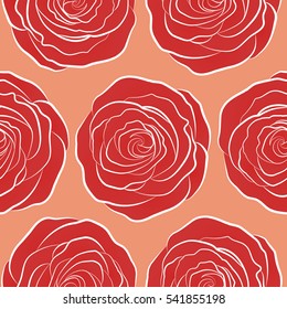 Seamless floral pattern in red and orange colors. Motley roses with a band of flowers. Watercolor painting seamless pattern.