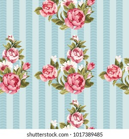 Seamless floral pattern with red peony Vector Illustration