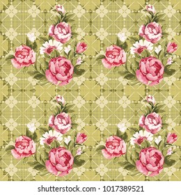 Seamless floral pattern with red peony Vector Illustration